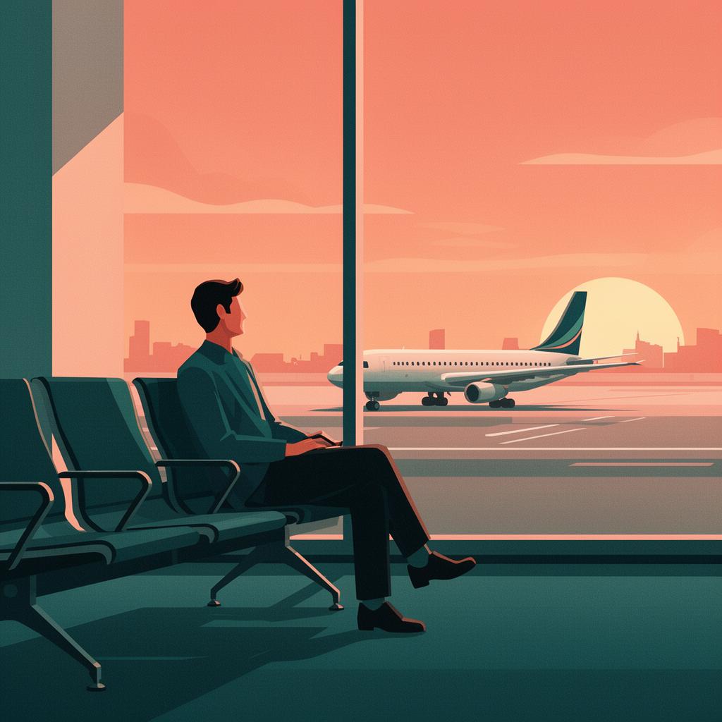 Passenger waiting calmly at the airport gate while Flight Delay Compensation handles their flight delay claim
